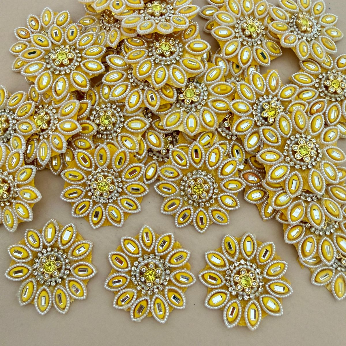 Yellow Sunflower Rhinestone & Pearl Embellishment Patch pack of 10