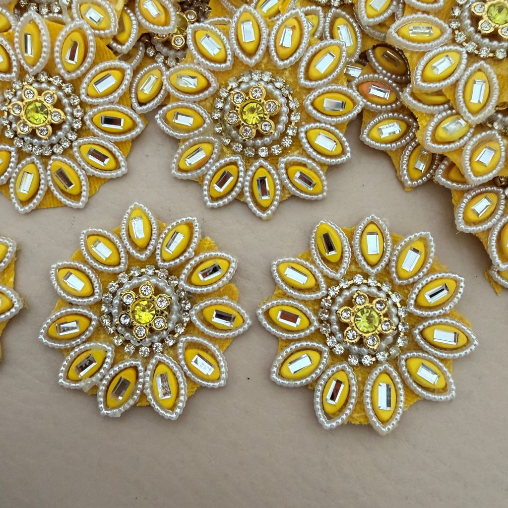 Yellow Sunflower Rhinestone & Pearl Embellishment Patch pack of 10