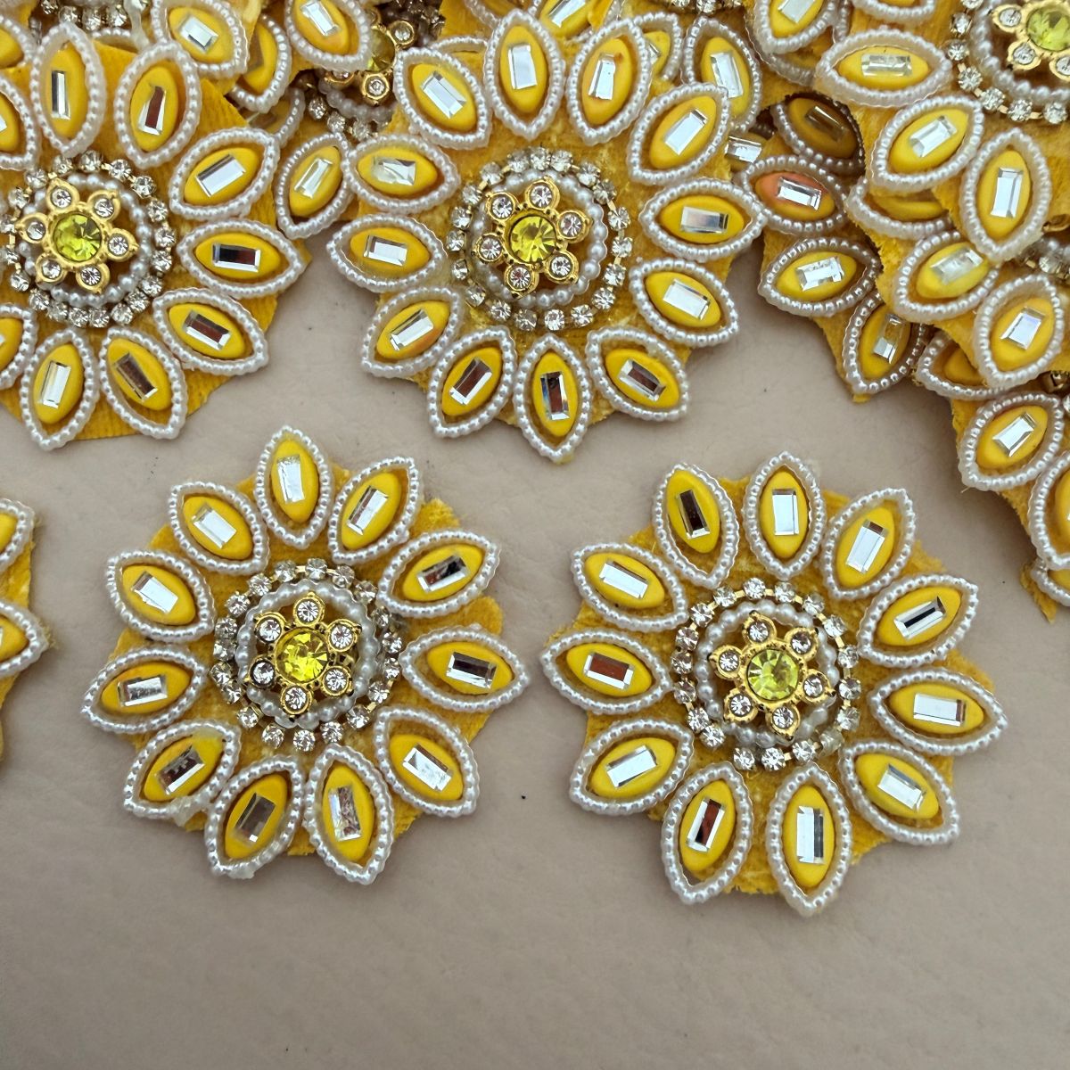 Yellow Sunflower Rhinestone & Pearl Embellishment Patch pack of 10