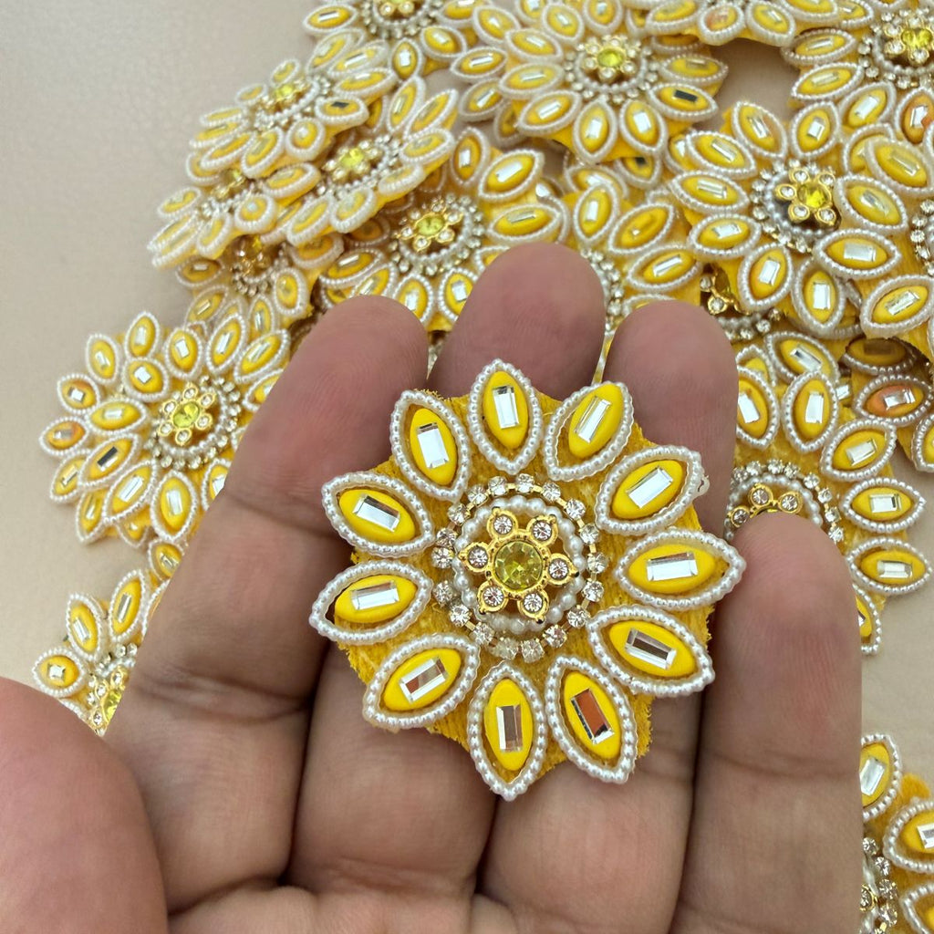 Yellow Sunflower Rhinestone & Pearl Embellishment Patch pack of 10