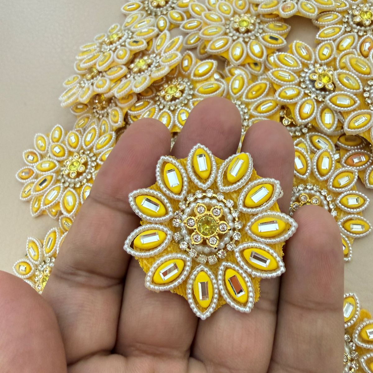 Yellow Sunflower Rhinestone & Pearl Embellishment Patch pack of 10