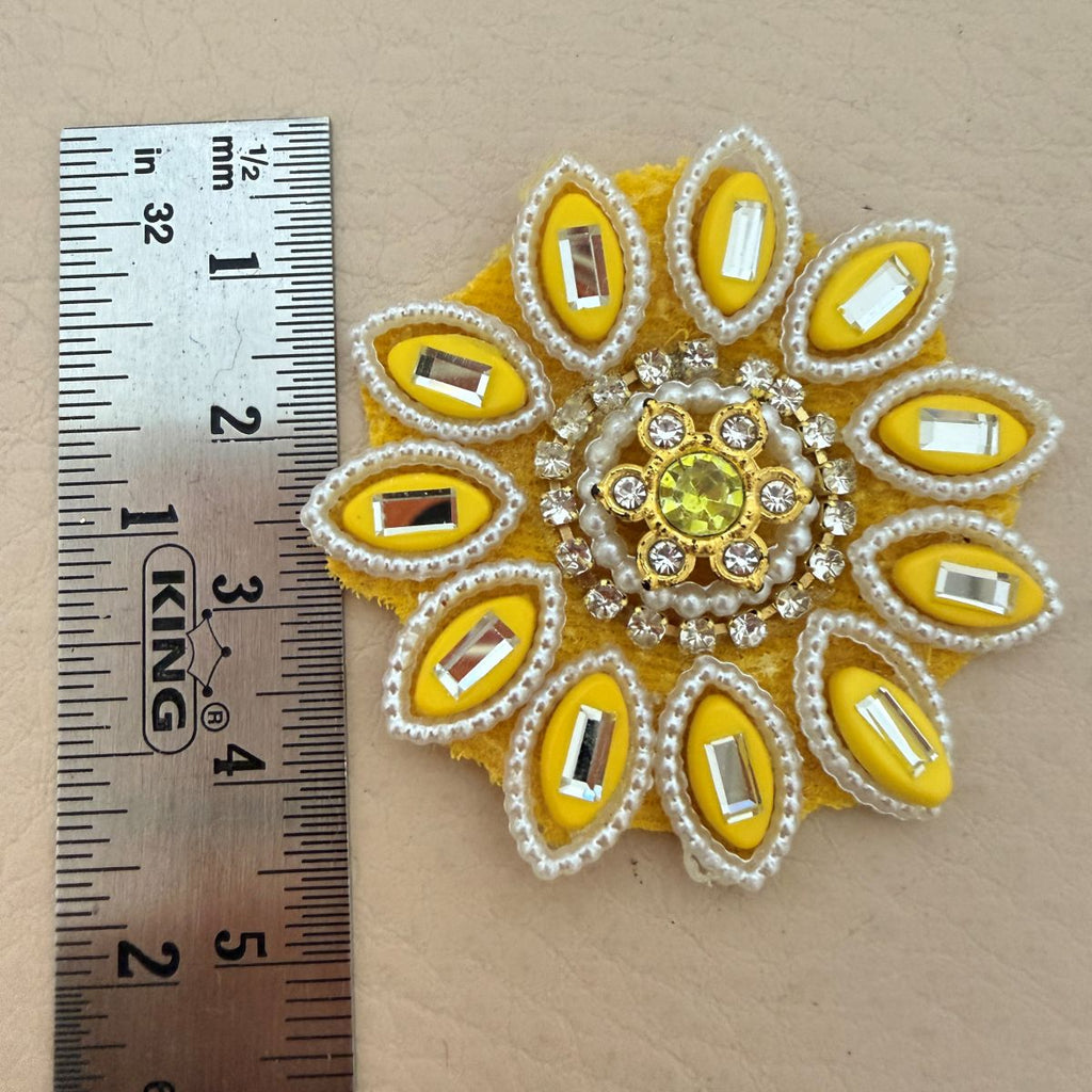 Yellow Sunflower Rhinestone & Pearl Embellishment Patch pack of 10