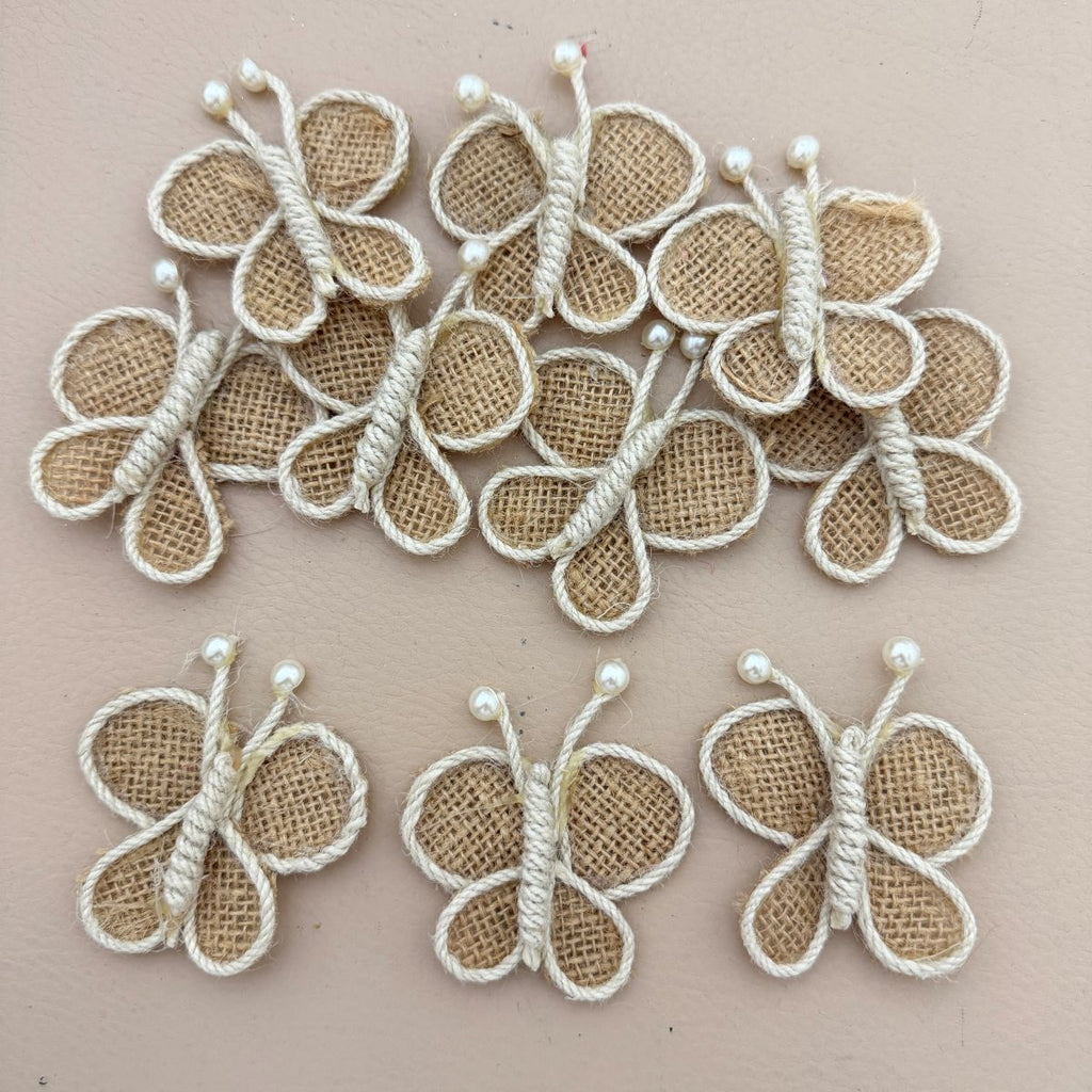 Rustic Burlap Butterfly Patches with Rope Border - Pack of 5