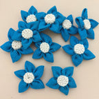 Handcrafted Blue Burlap Daisy Flower Patch-pack of 5