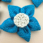 Handcrafted Blue Burlap Daisy Flower Patch-pack of 5