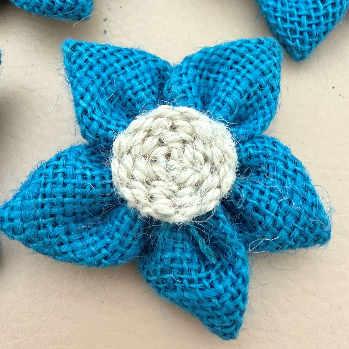 Handcrafted Blue Burlap Daisy Flower Patch-pack of 5