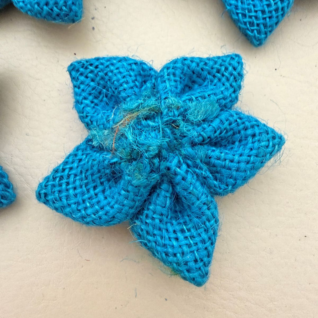 Handcrafted Blue Burlap Daisy Flower Patch-pack of 5