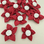 Handcrafted Red Burlap Daisy Flower Craft Decor Patch - Pack of 5