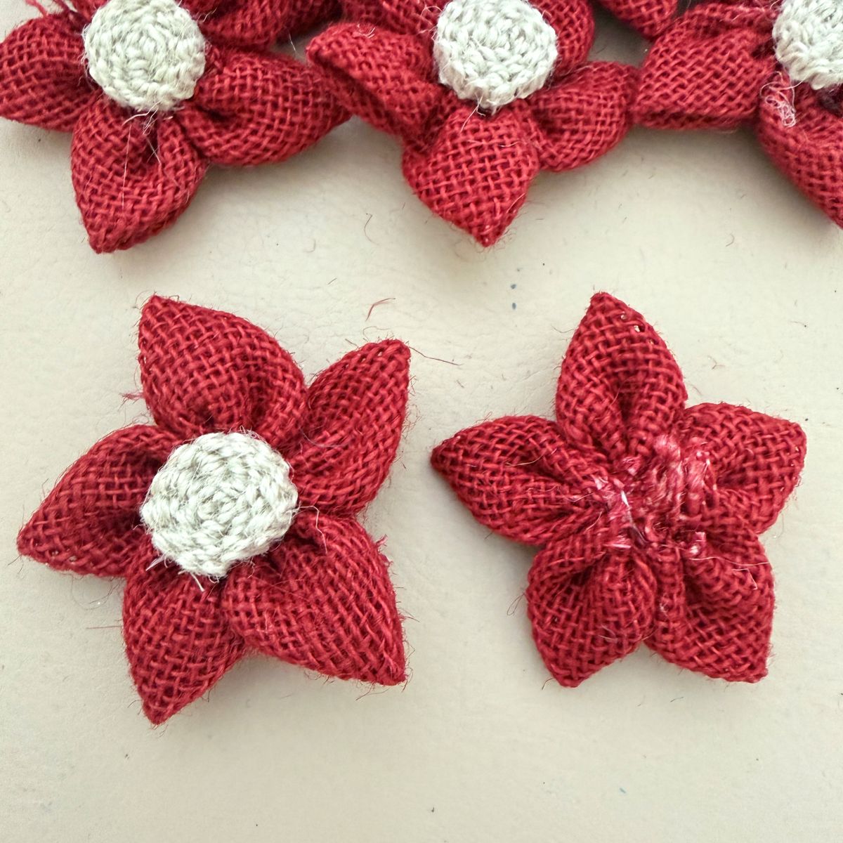 Handcrafted Red Burlap Daisy Flower Craft Decor Patch - Pack of 5