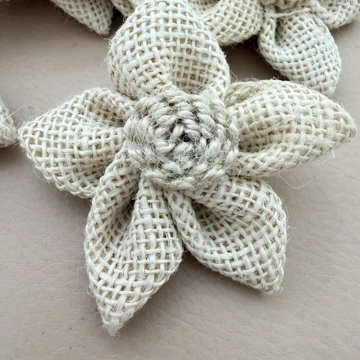 Ivory Burlap Flower Bridal embellished Motifs Patch – Pack of 5