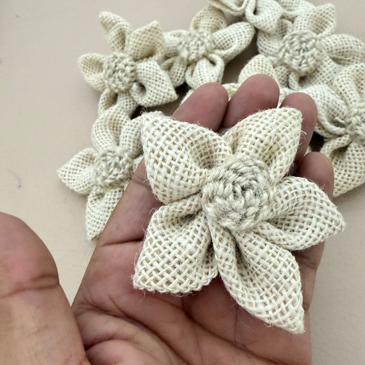 Ivory Burlap Flower Bridal embellished Motifs Patch – Pack of 5