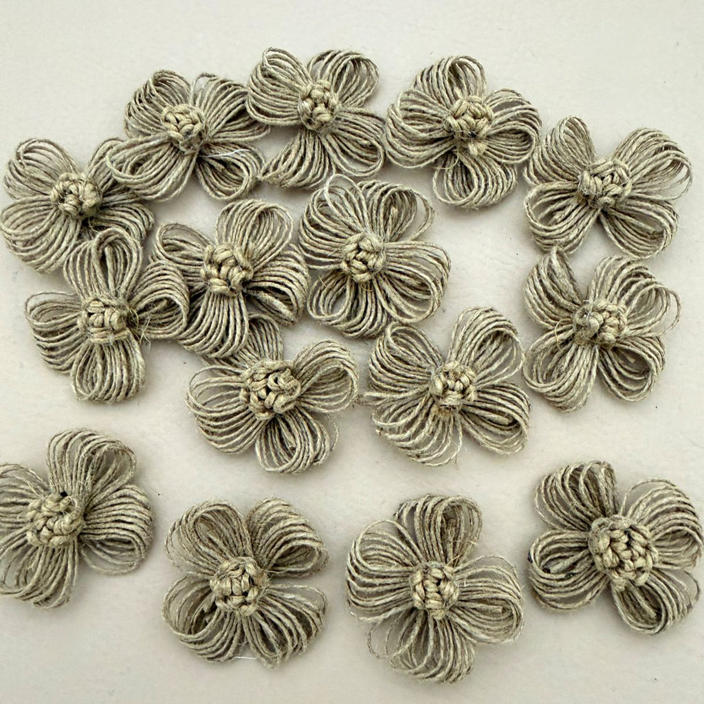 Handcrafted Jute Flower Patch Natural Burlap Appliqué - pack of 5