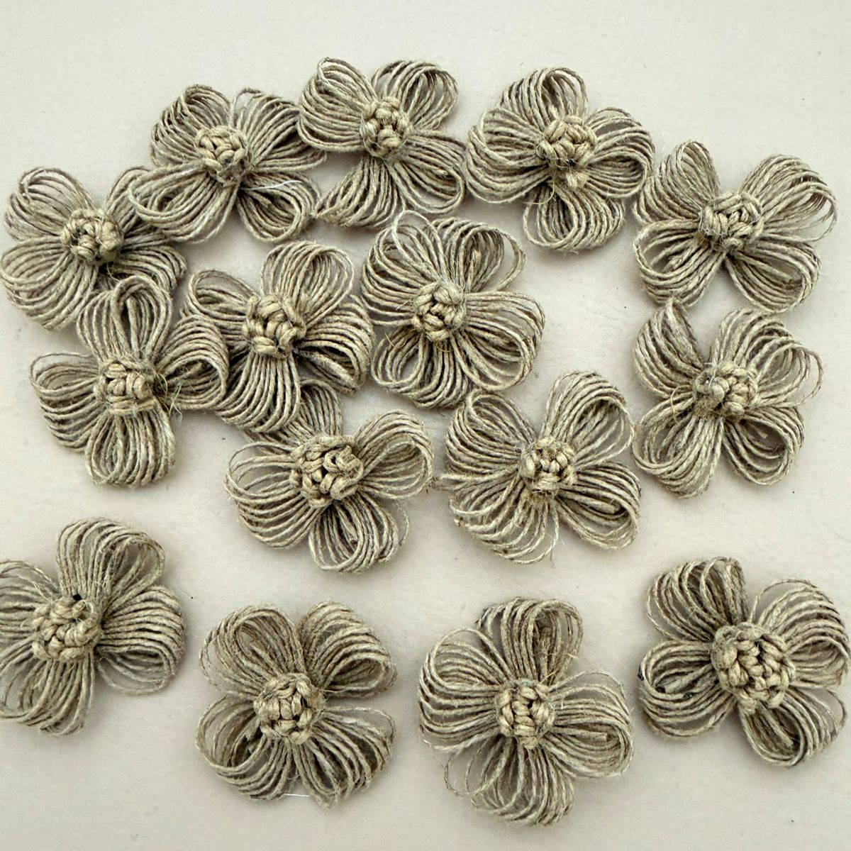 Handcrafted Jute Flower Patch Natural Burlap Appliqué - pack of 5