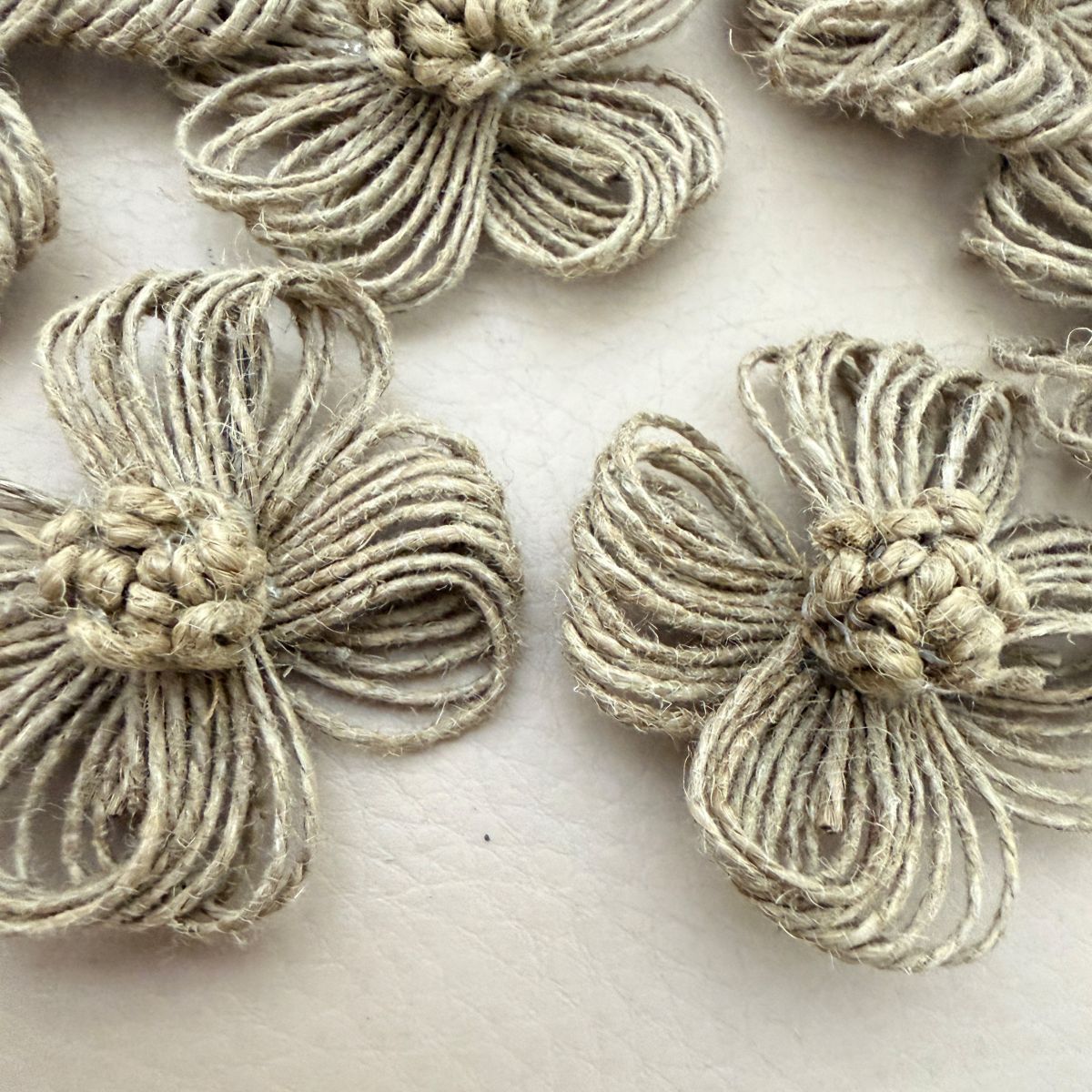 Handcrafted Jute Flower Patch Natural Burlap Appliqué - pack of 5