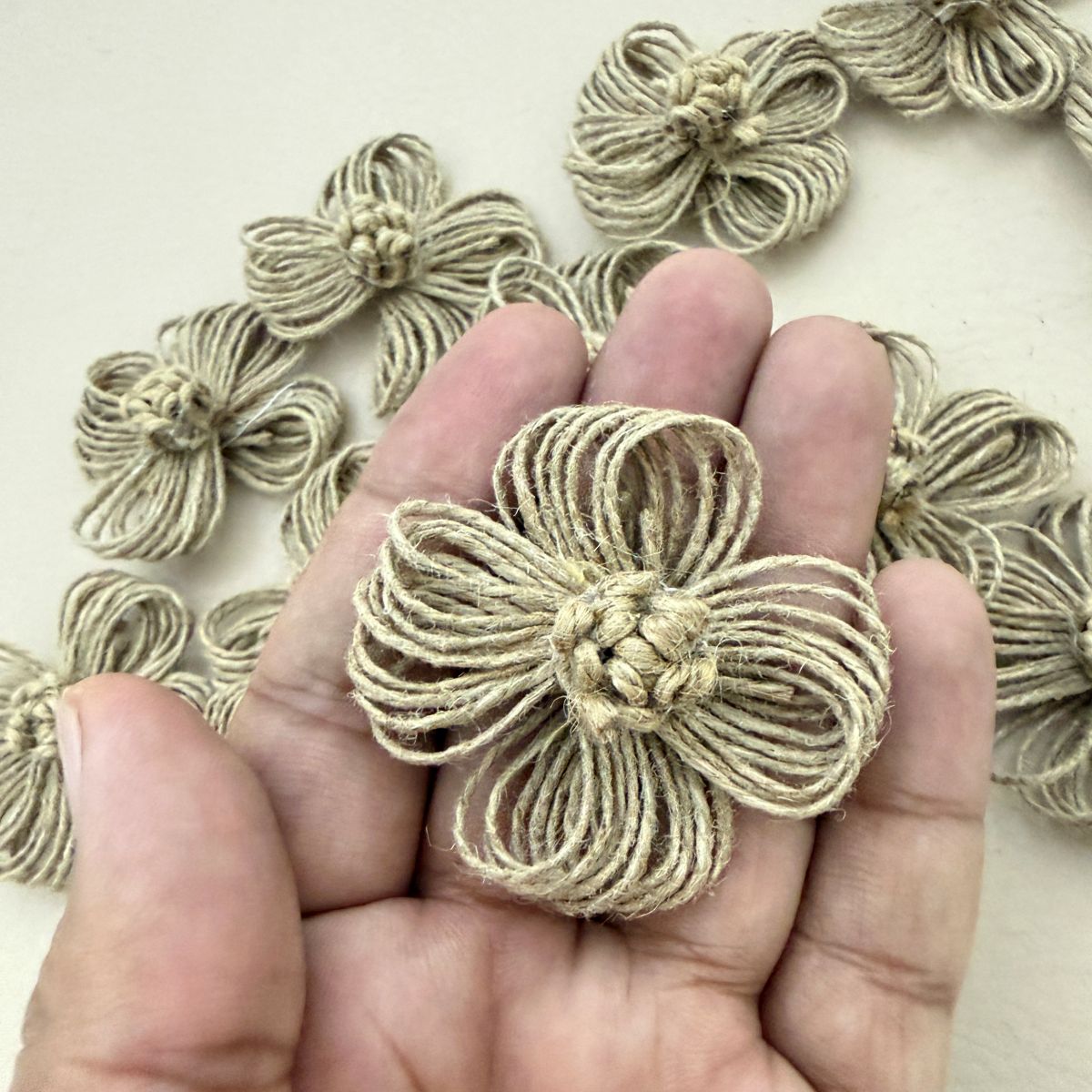Handcrafted Jute Flower Patch Natural Burlap Appliqué - pack of 5