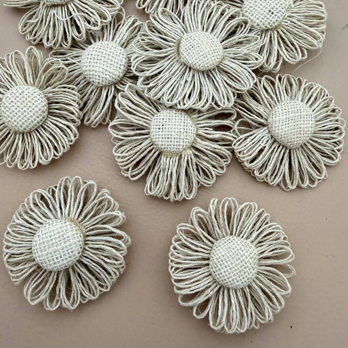 Jute Daisy Flower Patch Handcrafted Cord Appliqué Pack Of 5