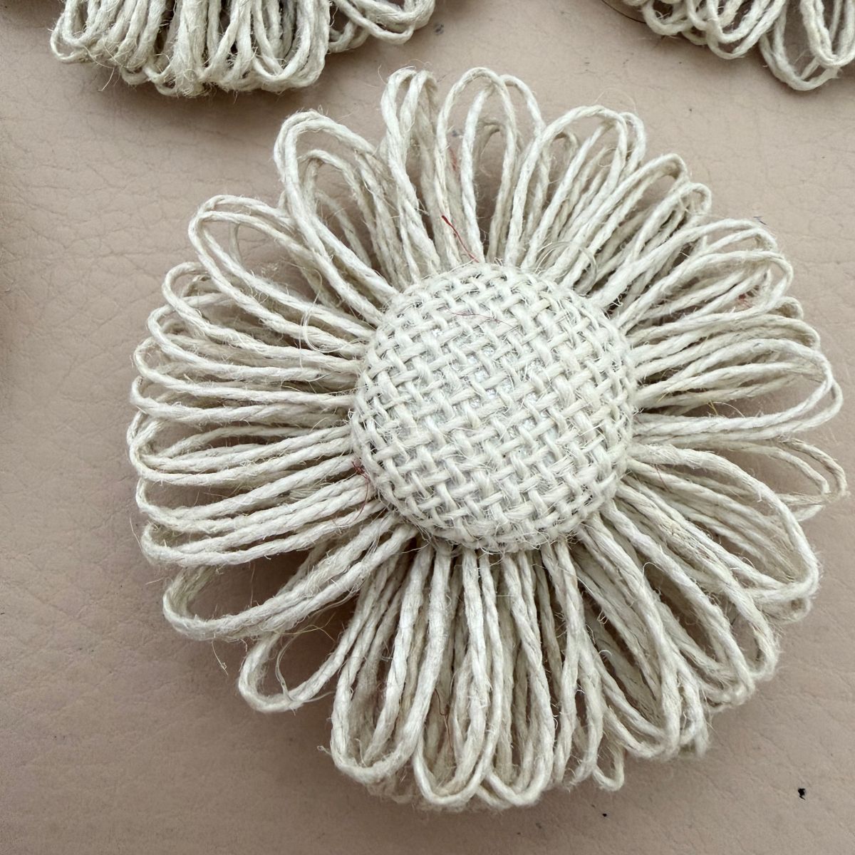 Jute Daisy Flower Patch Handcrafted Cord Appliqué Pack Of 5