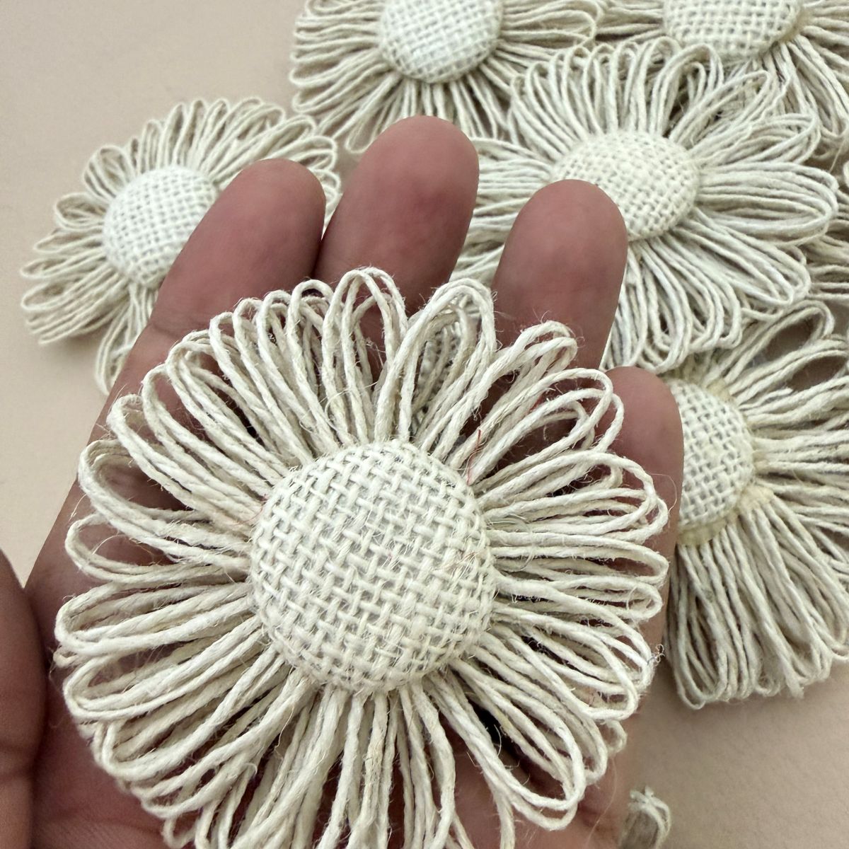 Jute Daisy Flower Patch Handcrafted Cord Appliqué Pack Of 5