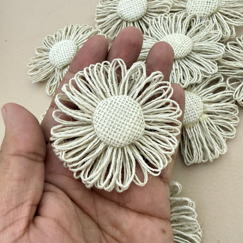 Jute Daisy Flower Patch Handcrafted Cord Appliqué Pack Of 5