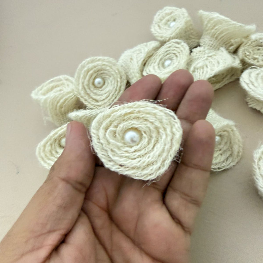 Handcrafted Burlap Rose Flower Patches For Rustic Decor Craft - Pack 0f 5