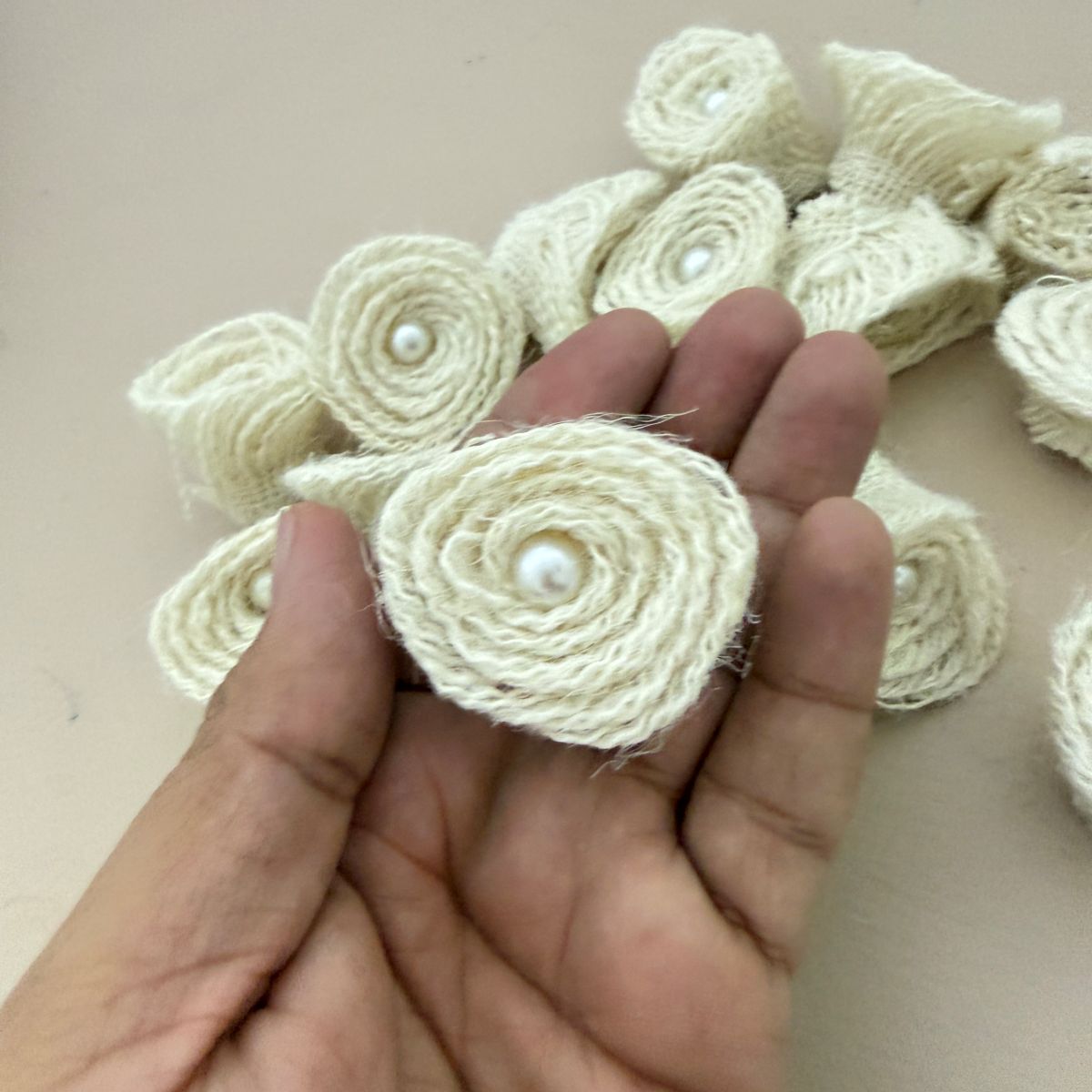 Handcrafted Burlap Rose Flower Patches For Rustic Decor Craft - Pack 0f 5