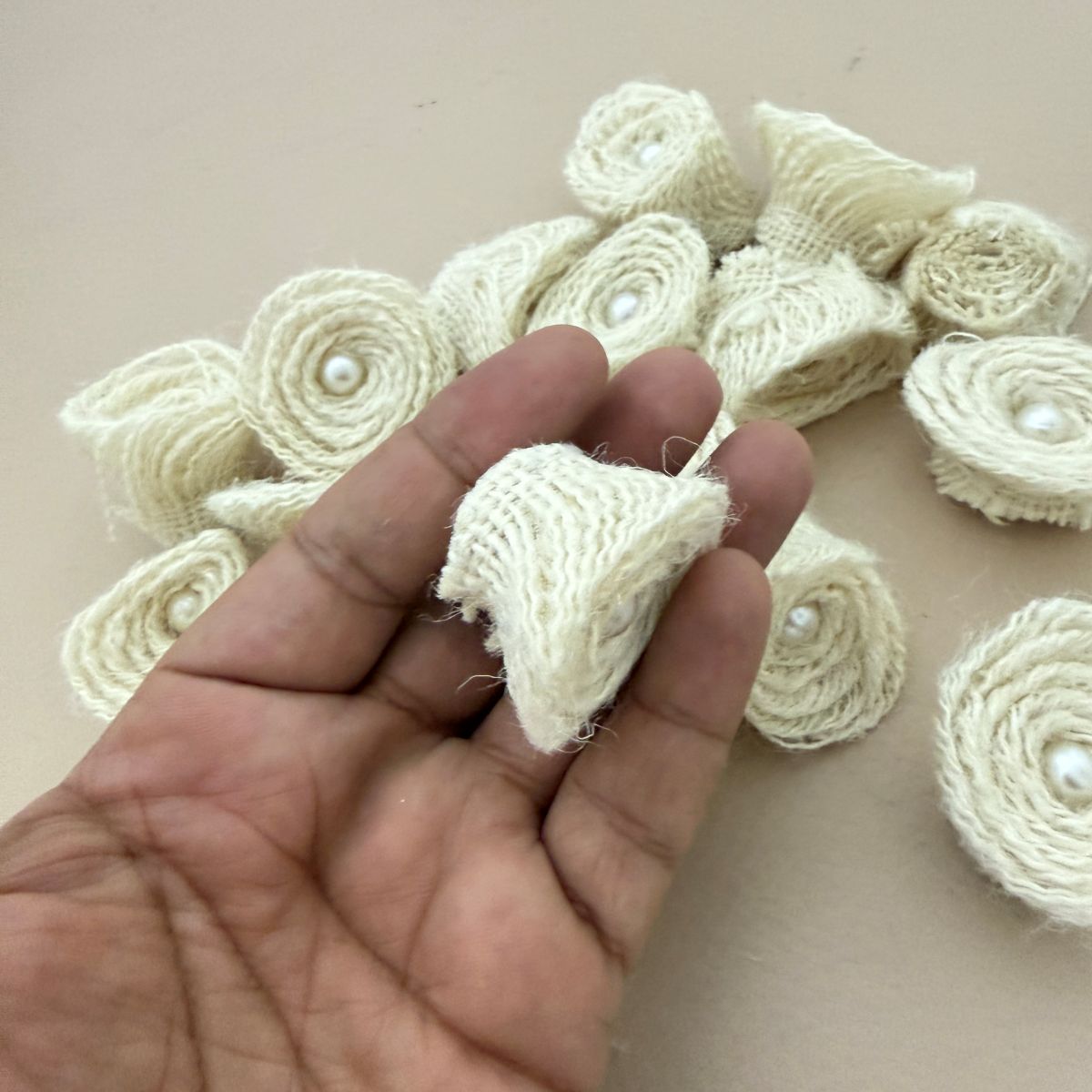 Handcrafted Burlap Rose Flower Patches For Rustic Decor Craft - Pack 0f 5