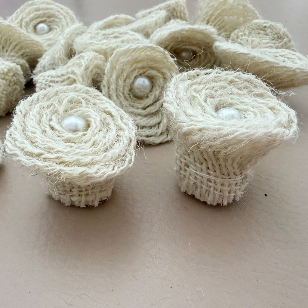 Handcrafted Burlap Rose Flower Patches For Rustic Decor Craft - Pack 0f 5