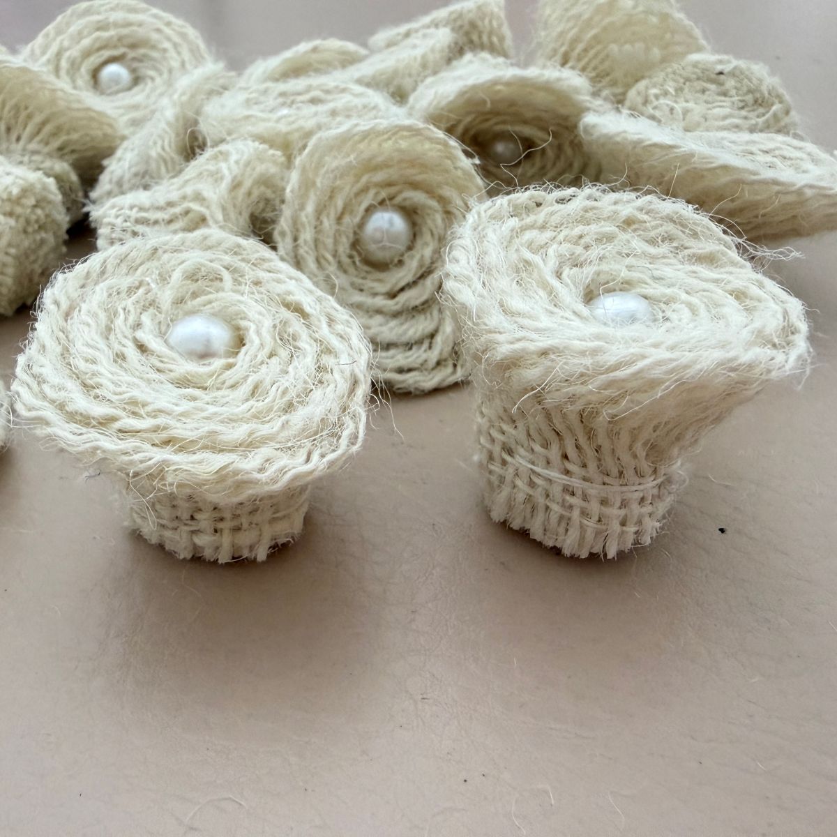 Handcrafted Burlap Rose Flower Patches For Rustic Decor Craft - Pack 0f 5