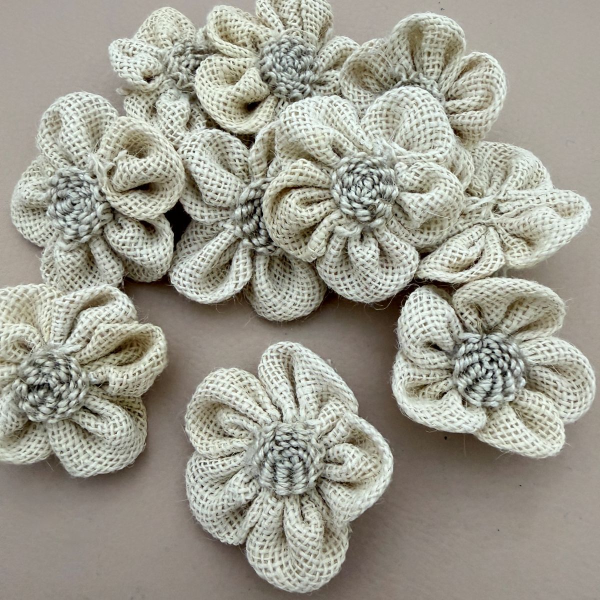 Ivory Burlap Jute Flower Appliqué for Bridal Decor Patch – Pack of 5