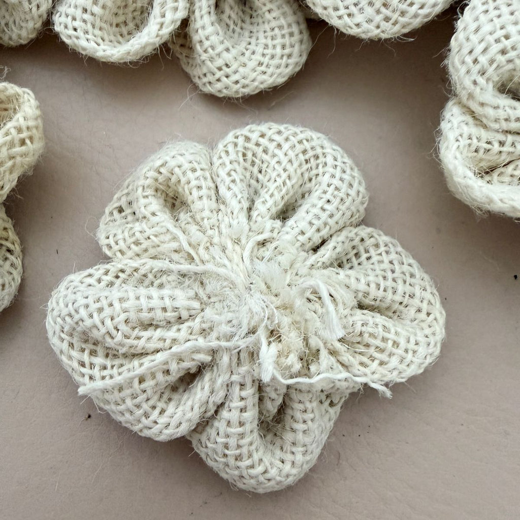 Ivory Burlap Jute Flower Appliqué for Bridal Decor Patch – Pack of 5