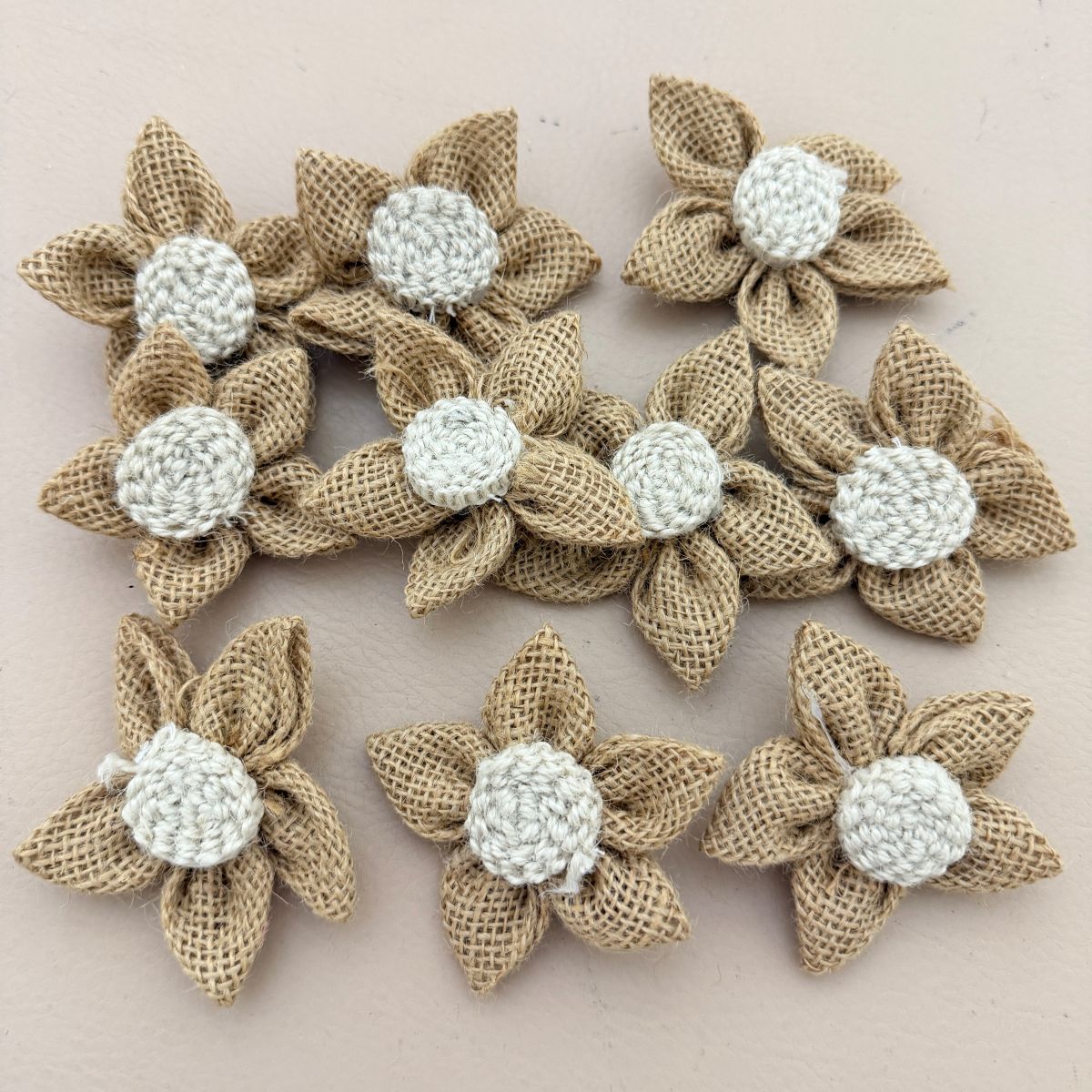 Handcrafted Natural Burlap Daisy Flower Patch Craft Supplies – Pack of 5