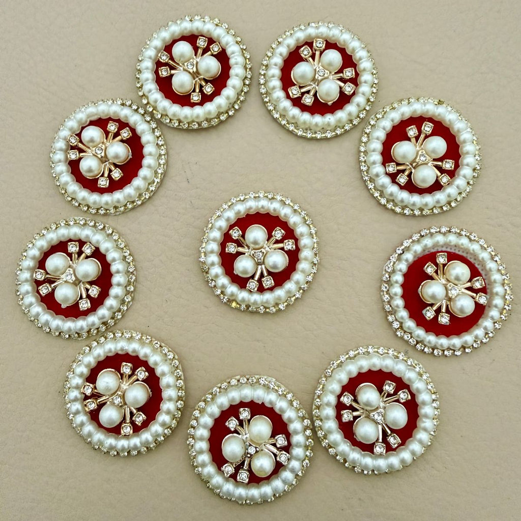Pearl and rhinestone round embellishment patches in bulk – red velvet base