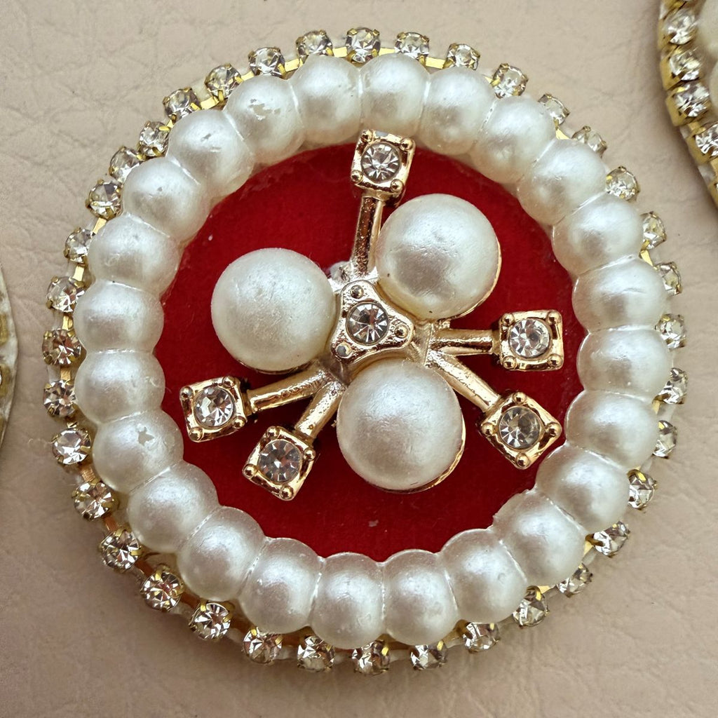 Set of 10 round pearl rhinestone embellishment patches arranged in a circle