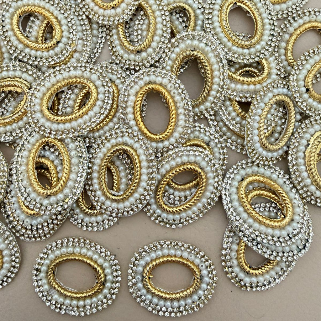 Oval Pearl & Rhinestone Embellishment Patch- pack of 10
