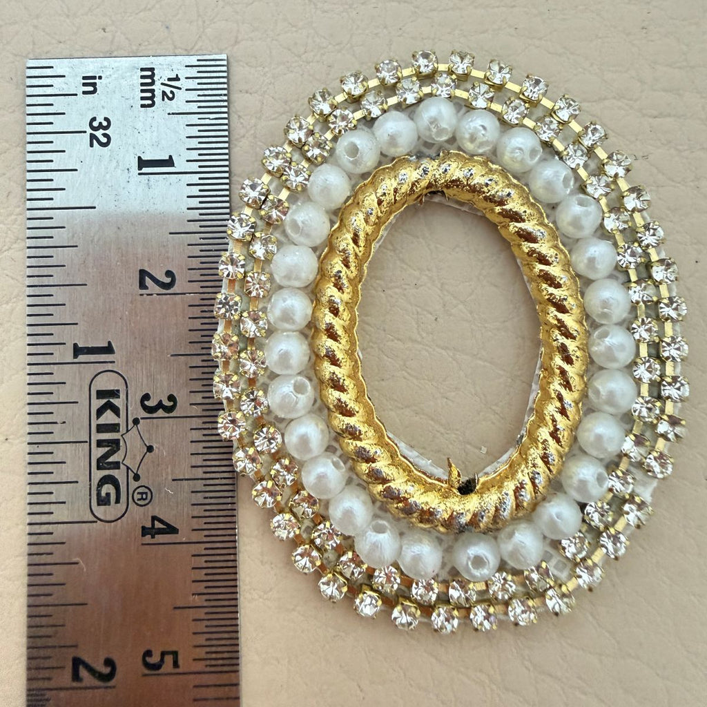 Oval Pearl & Rhinestone Embellishment Patch- pack of 10