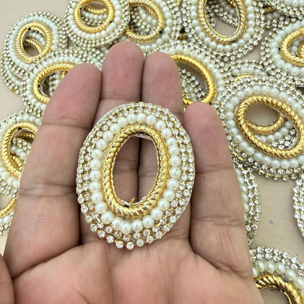 Oval Pearl & Rhinestone Embellishment Patch- pack of 10