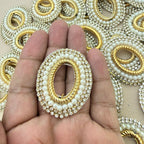 Oval Pearl & Rhinestone Embellishment Patch- pack of 10