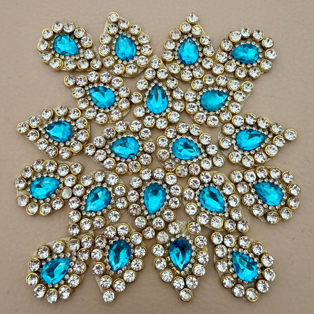Blue Crystal Rhinestone Lehenga Embellished Rustic Decor Patch- Pack Of 20