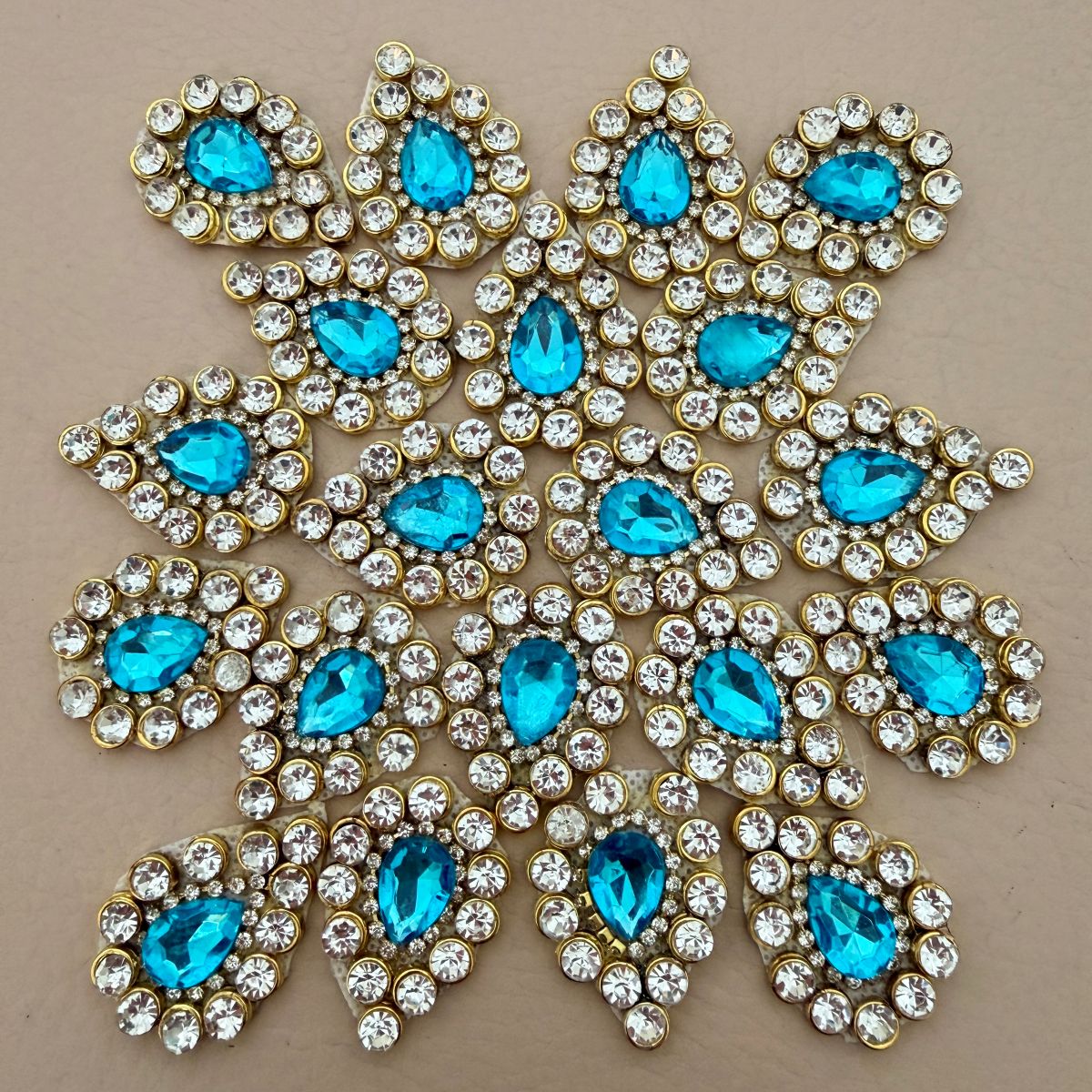 Blue Crystal Rhinestone Lehenga Embellished Rustic Decor Patch- Pack Of 20