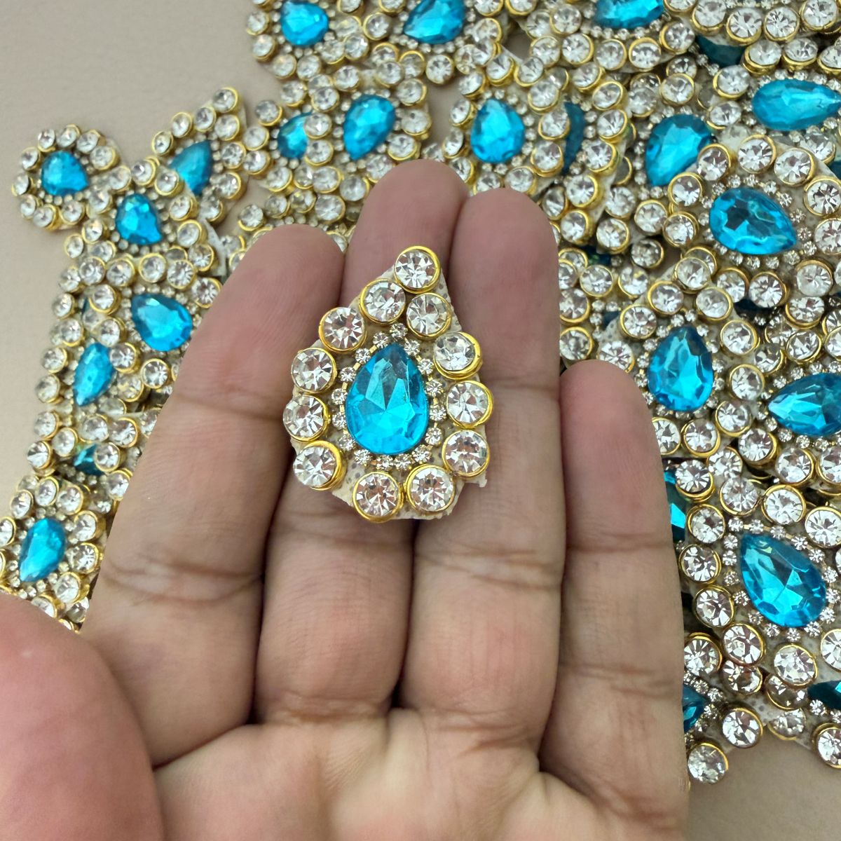 Blue Crystal Rhinestone Lehenga Embellished Rustic Decor Patch- Pack Of 20