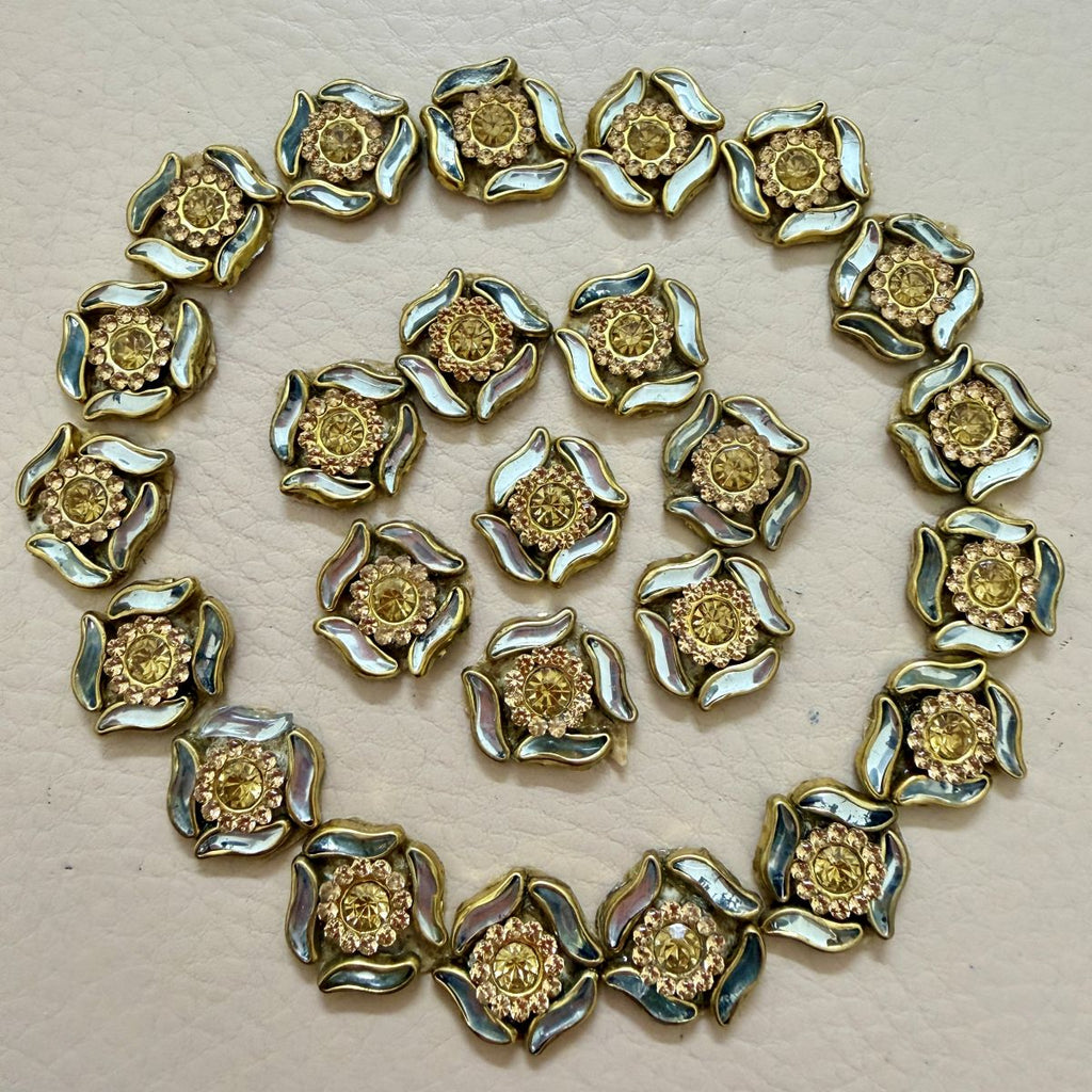 Gold Enamel Flower Rhinestone Patch- pack of 25