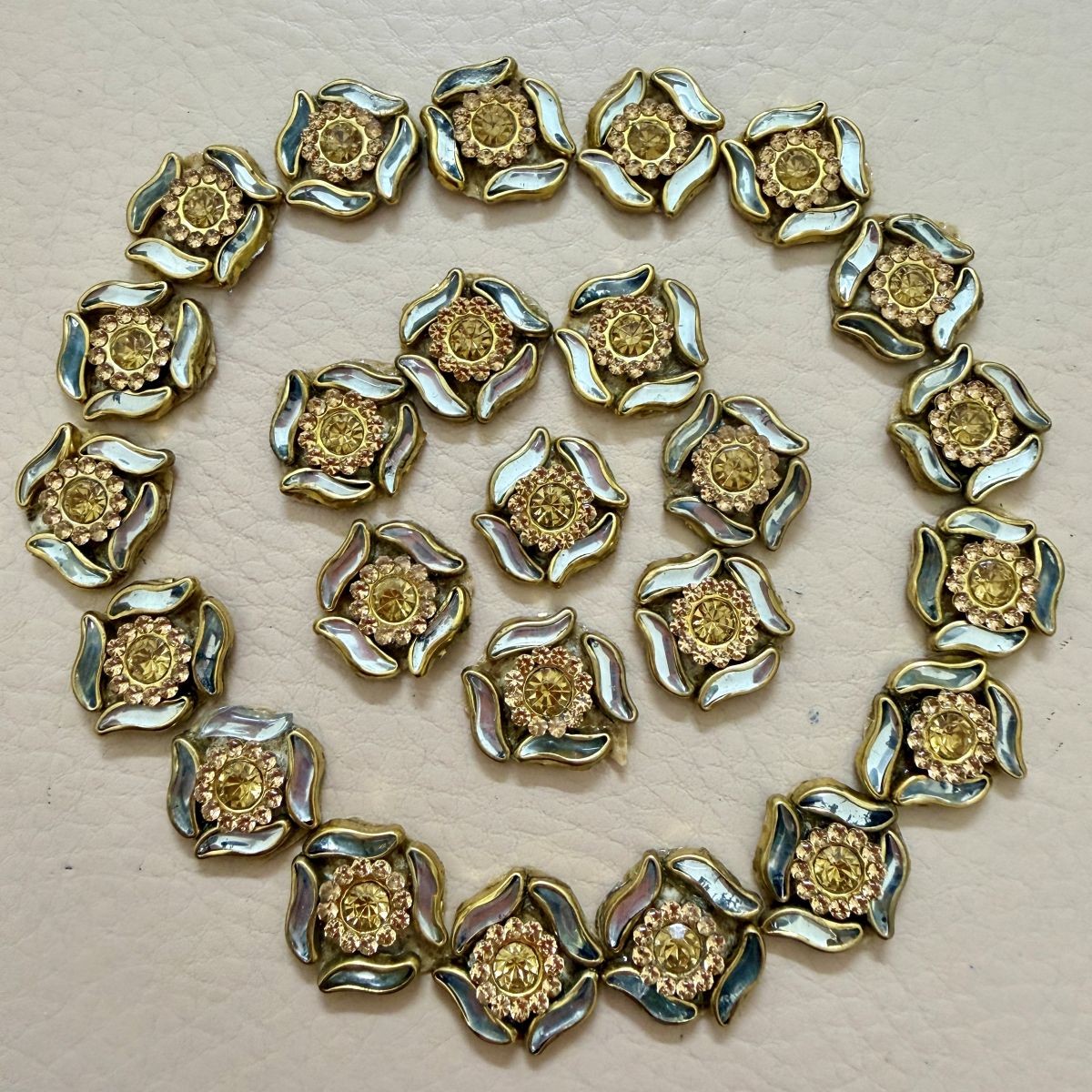 Gold Enamel Flower Rhinestone Patch- pack of 25