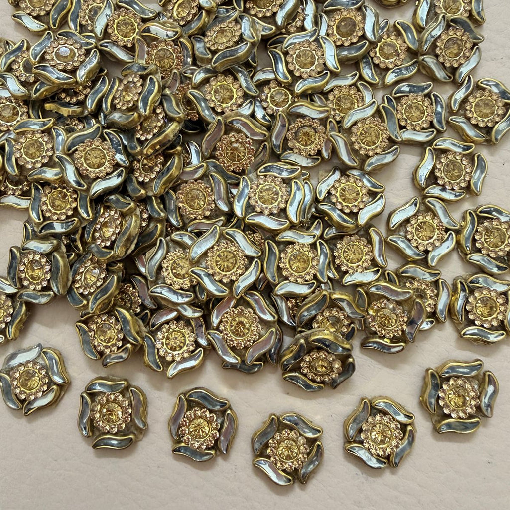 Gold Enamel Flower Rhinestone Patch- pack of 25