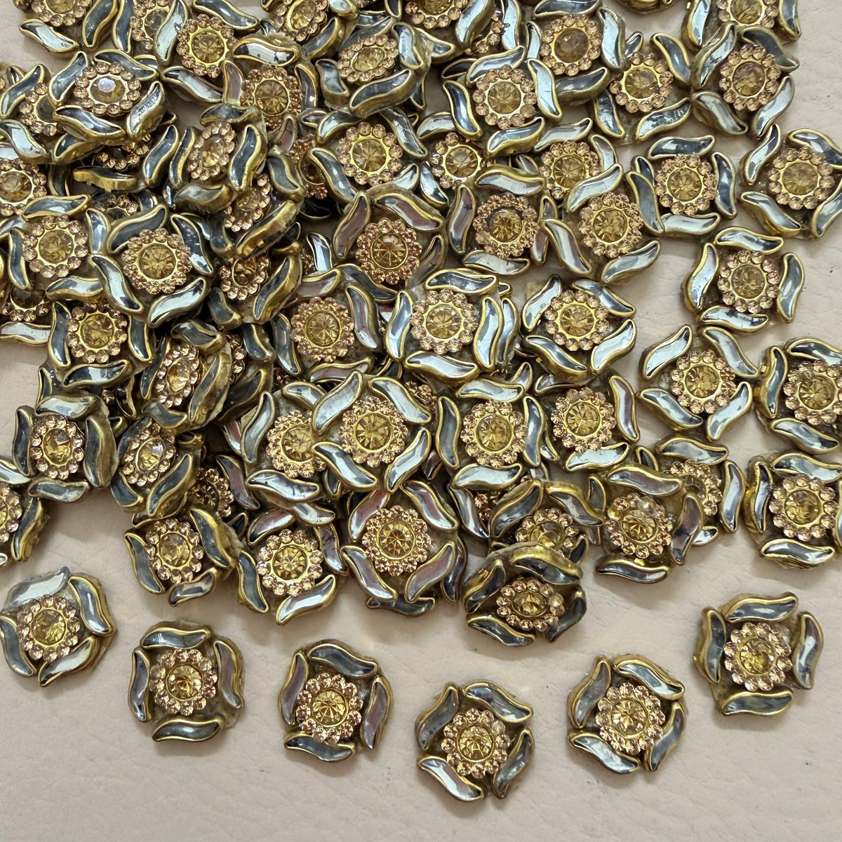 Gold Enamel Flower Rhinestone Patch- pack of 25