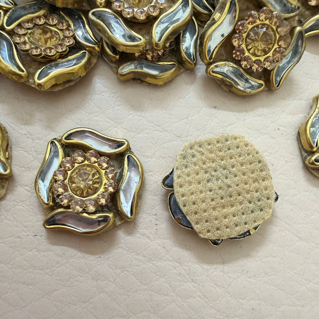 Gold Enamel Flower Rhinestone Patch- pack of 25