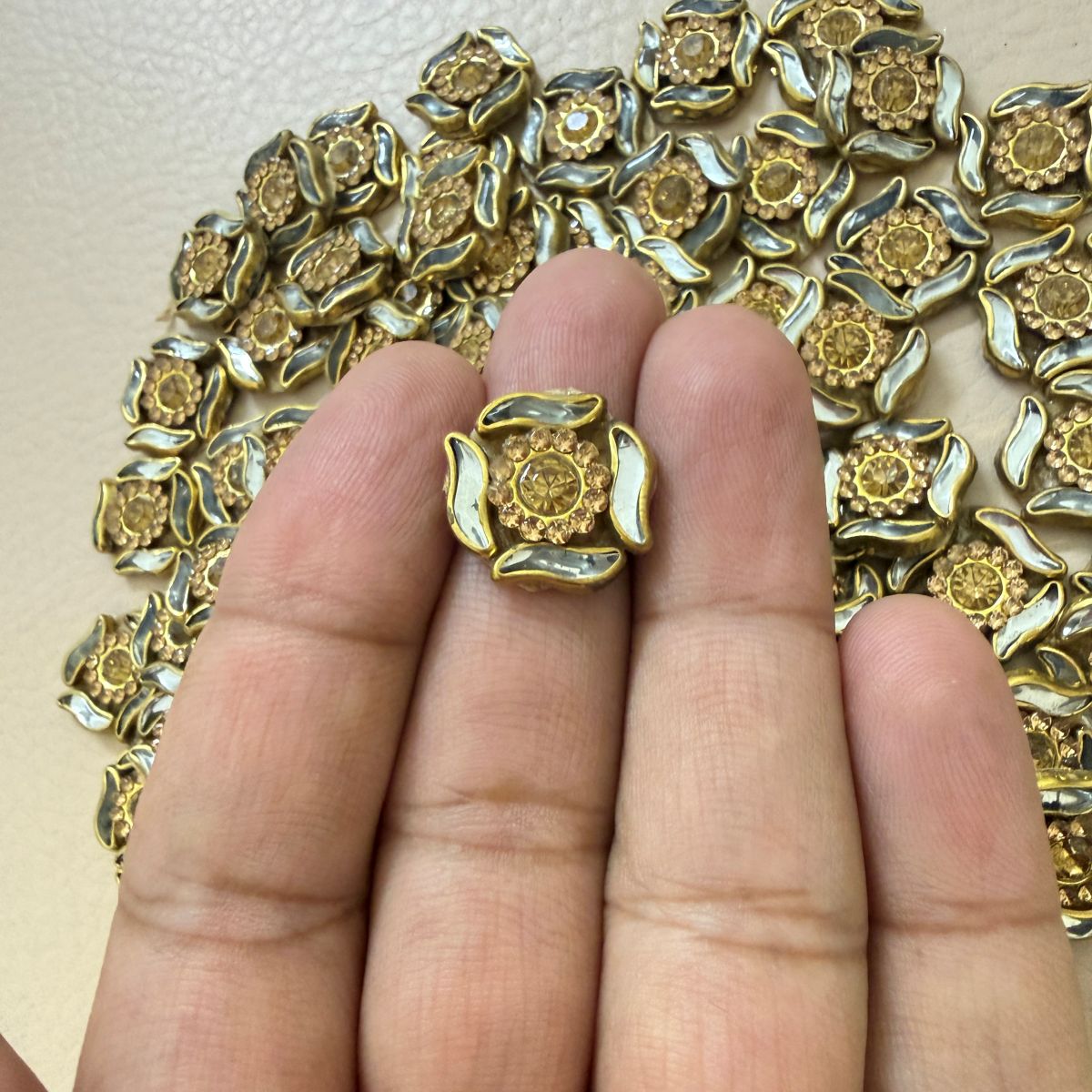 Gold Enamel Flower Rhinestone Patch- pack of 25