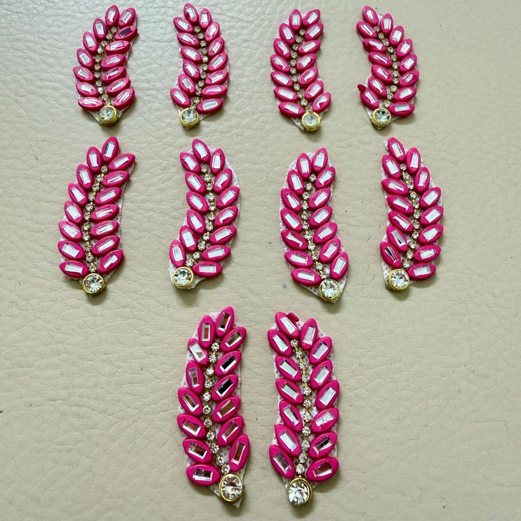 Pink Crystal Rhinestone Leaf Patch – Pack of 10