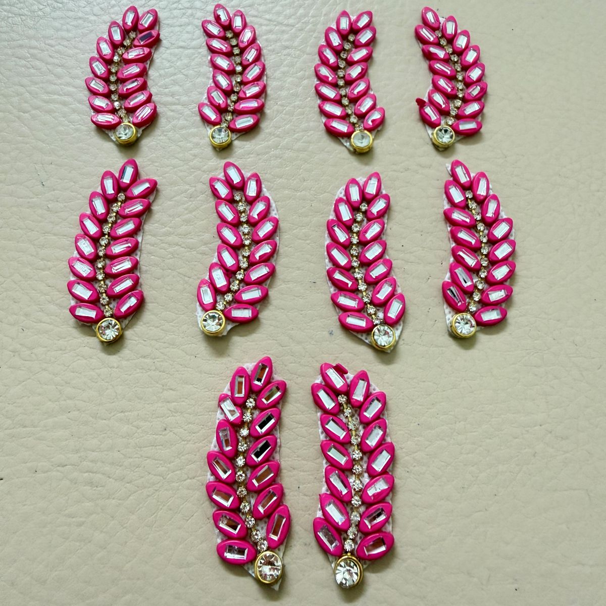 Pink Crystal Rhinestone Leaf Patch – Pack of 10