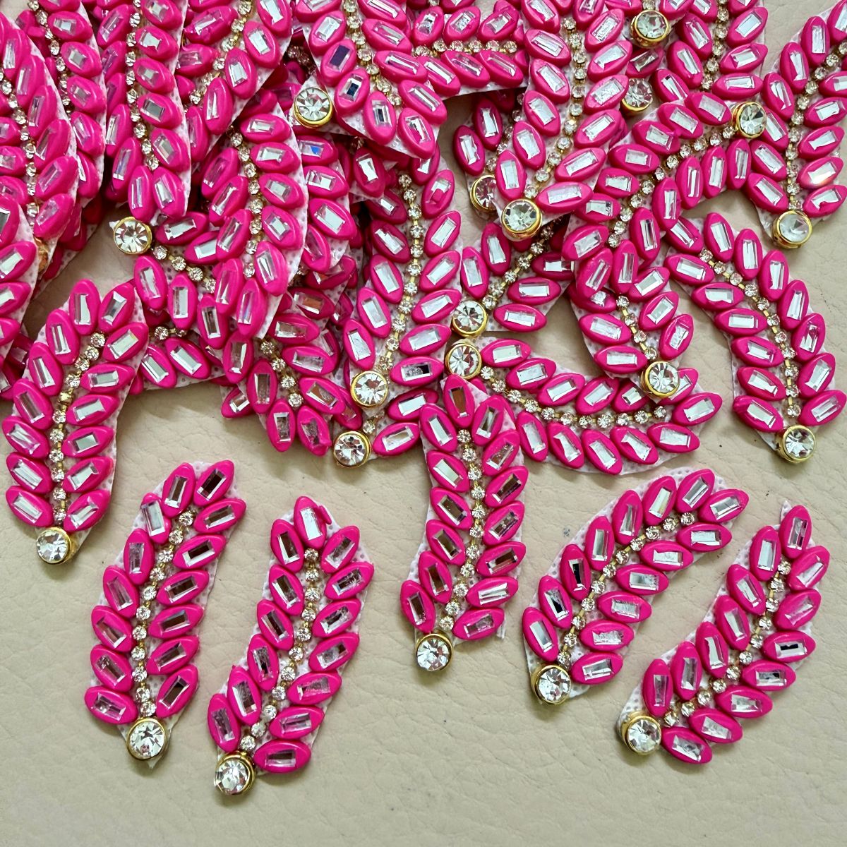 Pink Crystal Rhinestone Leaf Patch – Pack of 10