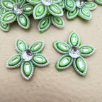 Green Rhinestone Flower Patch – Pack of 25 | Crystal Centre Bead Embellishment